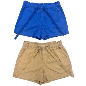 Loft Outlet Women's S Lot of 2 Khaki & Blue Lightweight‎ Cotton Paperbag Shorts